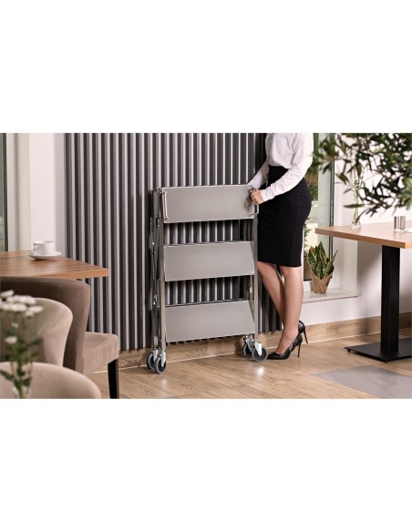 
Maitinimo padavėjo vežimėlis sulankstomas plieninis 3 lentynos 400 x 580 mm iki 90 kg
