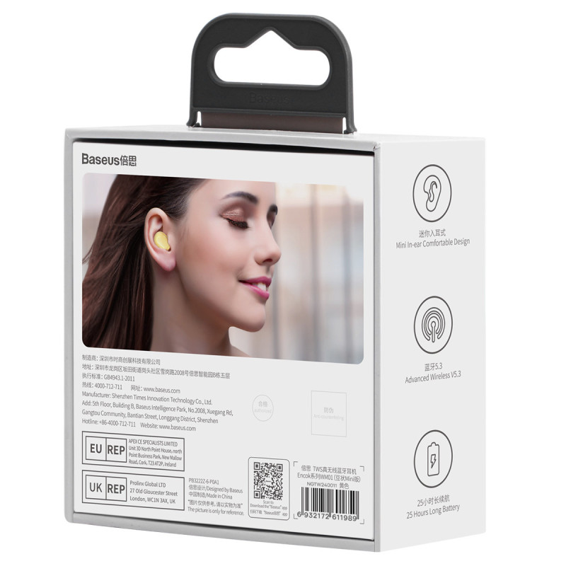 Encok WM01 TWS Bluetooth 5.3 į ausis įdedamos belaidės ausinės geltonos spalvos