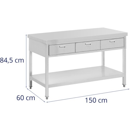 Stalas, plieninis gastronominis stalviršis su lentyna ir stalčiais, 150 x 60 cm, iki 295 kg
 
Stalas, plieninis gastronominis stalviršis su lentyna ir stalčiais, 150 x 60 cm, iki 295 kg