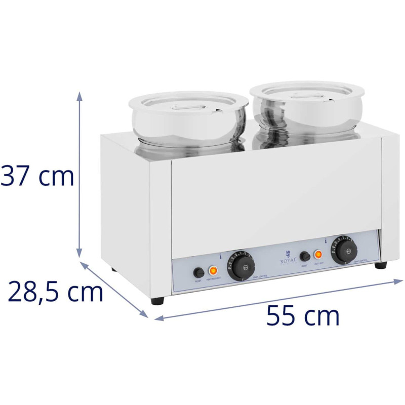 Bain marie elektrinis šildytuvas šokolado fondiu sriubos stotis 1000 W 2 x 7 l