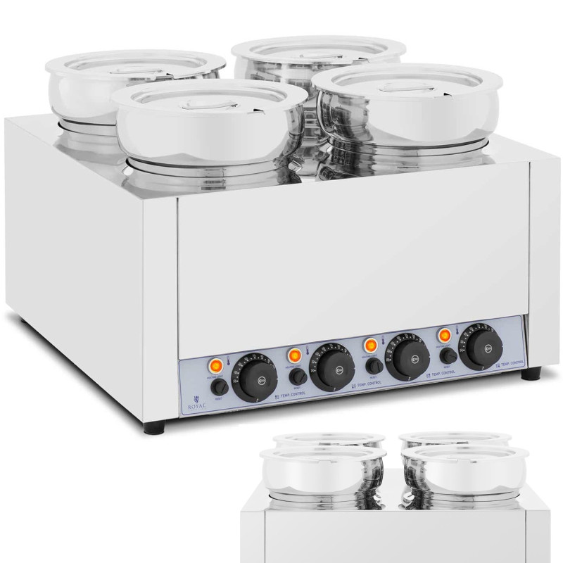 
Bain marie elektrinis šildytuvas šokolado fondiu sriubos stotis 2000 W 4 x 7 l
