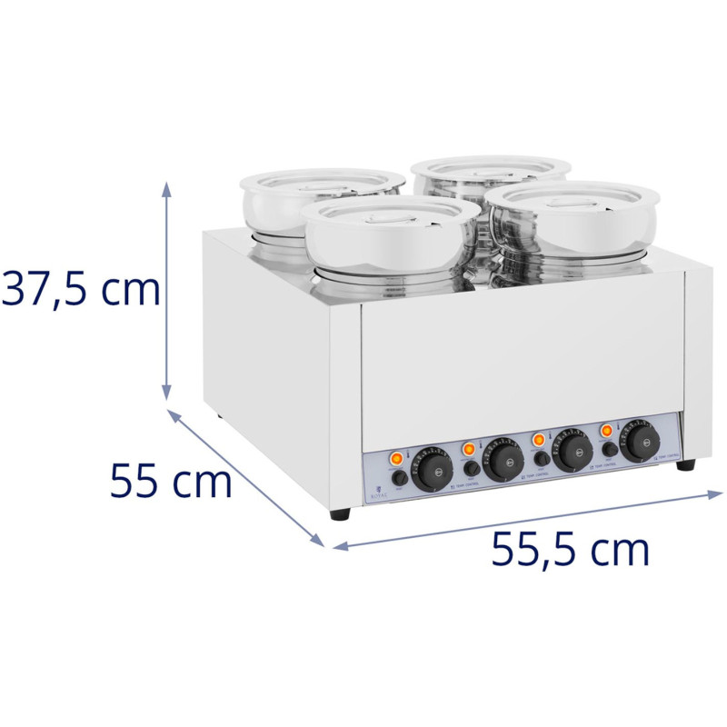 Bain marie elektrinis šildytuvas šokolado fondiu sriubos stotis 2000 W 4 x 7 l