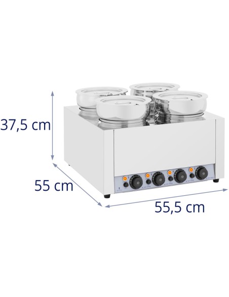 Bain marie elektrinis šildytuvas šokolado fondiu sriubos stotis 2000 W 4 x 7 l
 
Bain marie elektrinis šildytuvas šokolado fondiu sriubos stotis 2000 W 4 x 7 l
