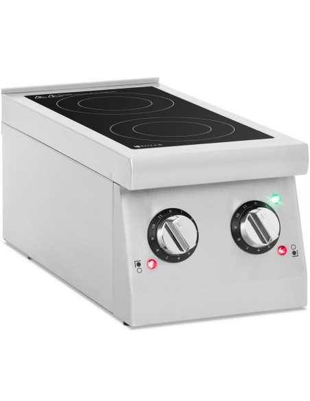 
Indukcinė viryklė, 2 degikliai, reguliuojamas skersmuo. 12-26 cm 3000 W
