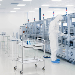 
Laboratorinis kosmetinis gydymo vežimėlis pagamintas iš plieno, 2 lentynos, 2 stalčiai, 65 x 60 x 86 cm, 20 kg

