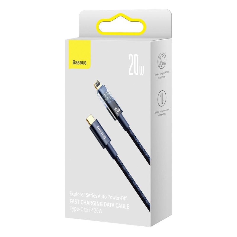 Explorer serijos kabelis USB-C laidas iPhone Lightning 20W 2m mėlynas