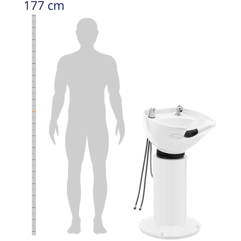 Laisvai pastatoma kirpimo mašina su čiaupu, žarna ir Physa dušu – balta