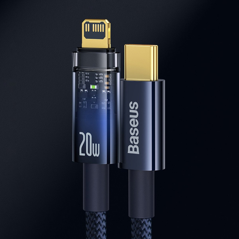 Explorer serijos kabelis USB-C laidas iPhone Lightning 20W 2m mėlynas