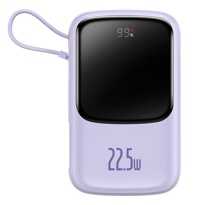 Qpow Powerbank 10000mAh įtaisytas USB Type-C laidas 22.5W Quick Charge violetinė