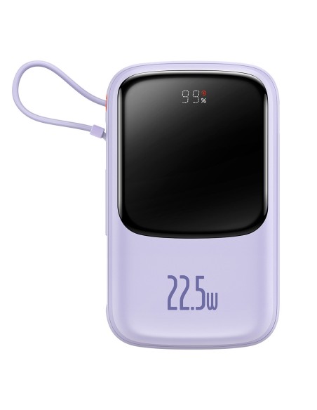 Qpow Powerbank 10000mAh įtaisytas USB Type-C laidas 22.5W Quick Charge violetinė Qpow Powerbank 10000mAh įtaisytas USB Type-C laidas 22.5W Quick Charge violetinė