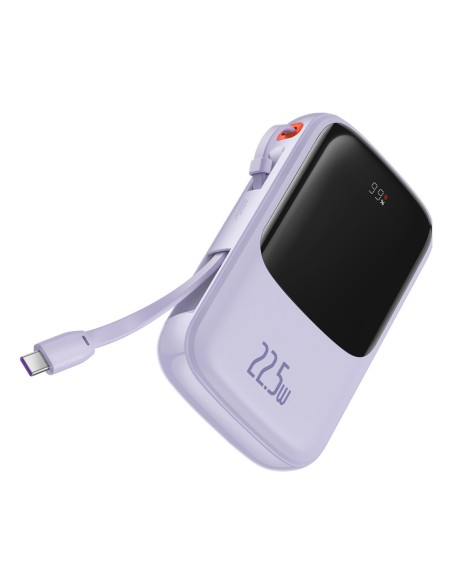 Qpow Powerbank 10000mAh įtaisytas USB Type-C laidas 22.5W Quick Charge violetinė Qpow Powerbank 10000mAh įtaisytas USB Type-C laidas 22.5W Quick Charge violetinė