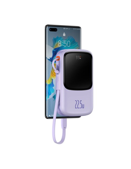 Qpow Powerbank 10000mAh įtaisytas USB Type-C laidas 22.5W Quick Charge violetinė Qpow Powerbank 10000mAh įtaisytas USB Type-C laidas 22.5W Quick Charge violetinė