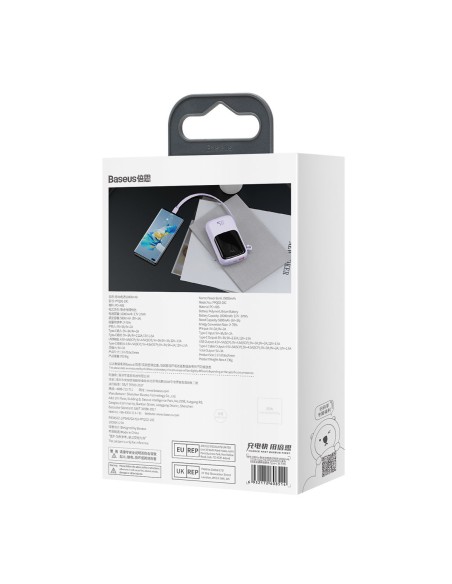 Qpow Powerbank 10000mAh įtaisytas USB Type-C laidas 22.5W Quick Charge violetinė Qpow Powerbank 10000mAh įtaisytas USB Type-C laidas 22.5W Quick Charge violetinė