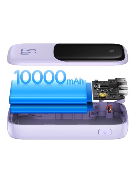 Qpow Powerbank 10000mAh įtaisytas USB Type-C laidas 22.5W Quick Charge violetinė Qpow Powerbank 10000mAh įtaisytas USB Type-C laidas 22.5W Quick Charge violetinė