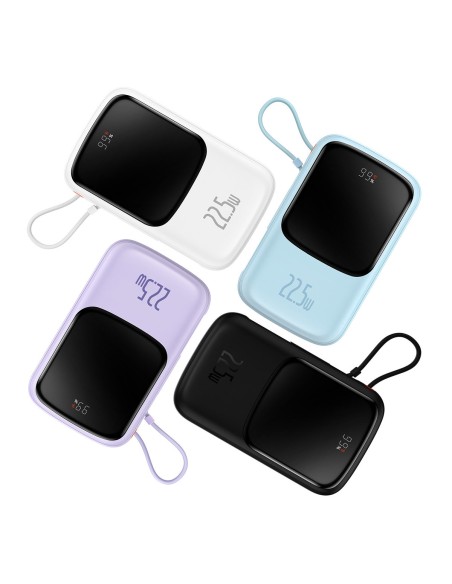 Qpow Powerbank 10000mAh įtaisytas USB Type-C laidas 22.5W Quick Charge violetinė Qpow Powerbank 10000mAh įtaisytas USB Type-C laidas 22.5W Quick Charge violetinė