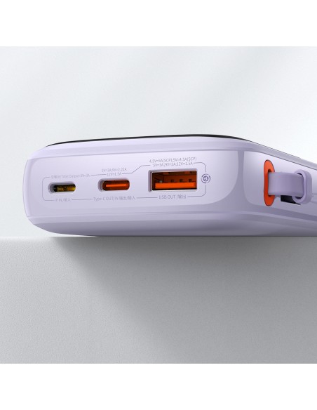Qpow Powerbank 10000mAh įtaisytas USB Type-C laidas 22.5W Quick Charge violetinė Qpow Powerbank 10000mAh įtaisytas USB Type-C laidas 22.5W Quick Charge violetinė