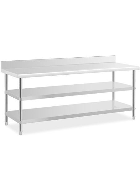 Stalas, nerūdijantis plienas, sieninis stalviršis su briauna, 2 lentynos, 200x70cm
 
Stalas, nerūdijantis plienas, sieninis stalviršis su briauna, 2 lentynos, 200x70cm