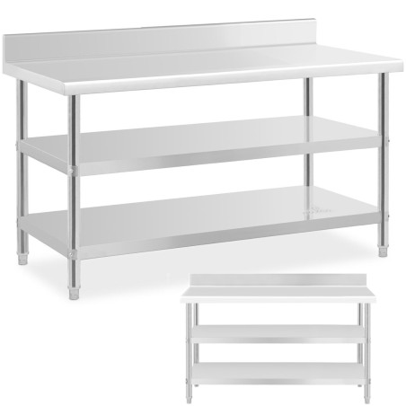Stalas, nerūdijantis plienas, sieninis stalviršis su briauna, 2 lentynos, 150x70cm
 
Stalas, nerūdijantis plienas, sieninis stalviršis su briauna, 2 lentynos, 150x70cm