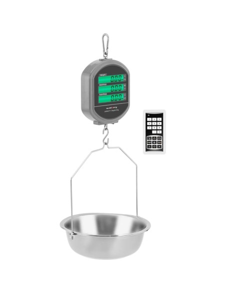 
Pakabinamos kainų skaičiavimo kablio svarstyklės su keptuve + nuotolinio valdymo pultelis 0,1-30kg / 5g
