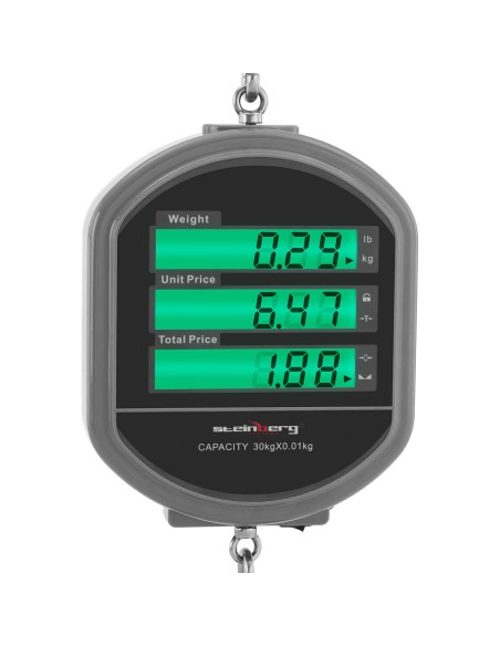 
Pakabinamos kainų skaičiavimo kablio svarstyklės su keptuve + nuotolinio valdymo pultelis 0,1-30kg / 5g
