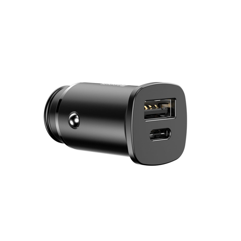 Išmanusis automobilinis įkroviklis su 2 USB prievadais ir USB-C QC PD juoda spalva