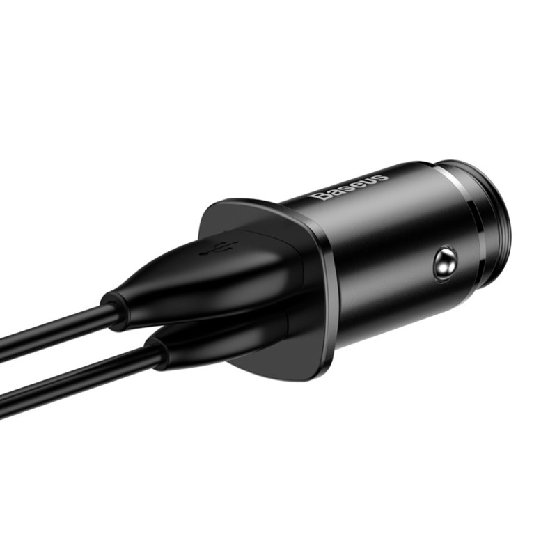 Išmanusis automobilinis įkroviklis su 2 USB prievadais ir USB-C QC PD juoda spalva