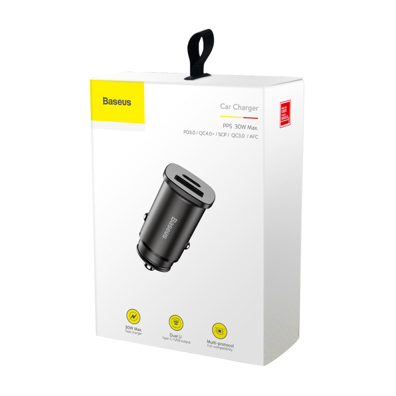 Išmanusis automobilinis įkroviklis su 2 USB prievadais ir USB-C QC PD juoda spalva