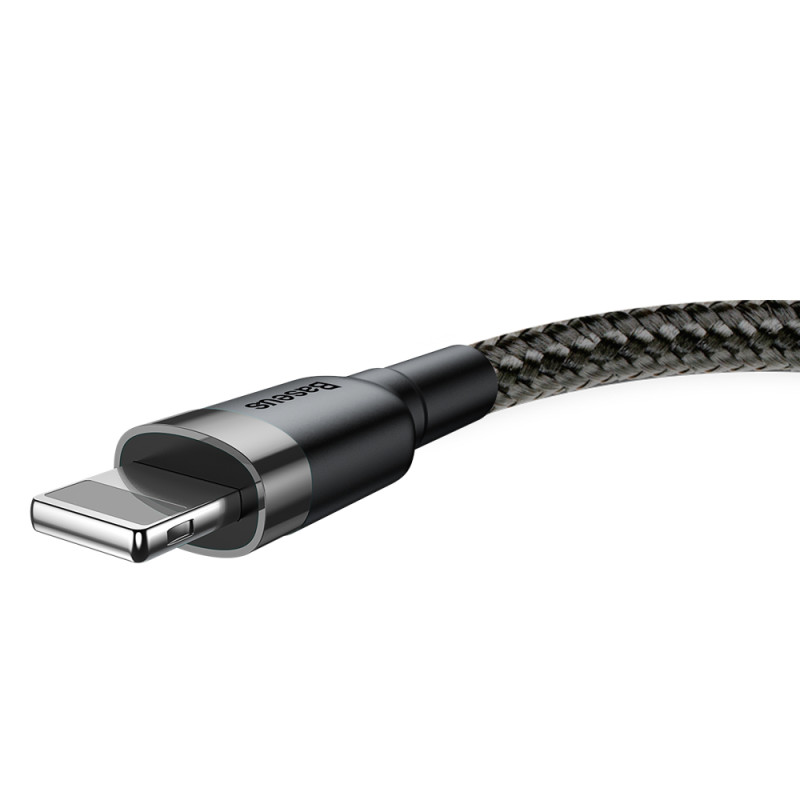 Patvarus pintas kabelis, skirtas iPhone USB - Lightning QC3.0 2.4A 1m juodai pilkas