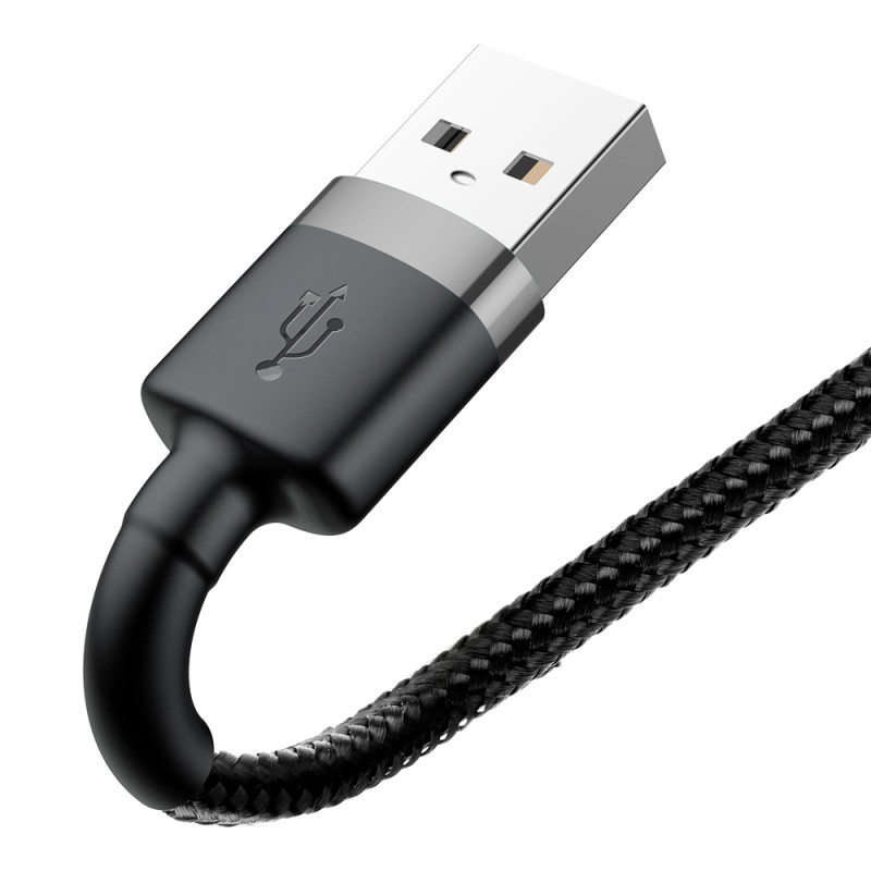 Patvarus pintas kabelis, skirtas iPhone USB - Lightning QC3.0 2.4A 1m juodai pilkas