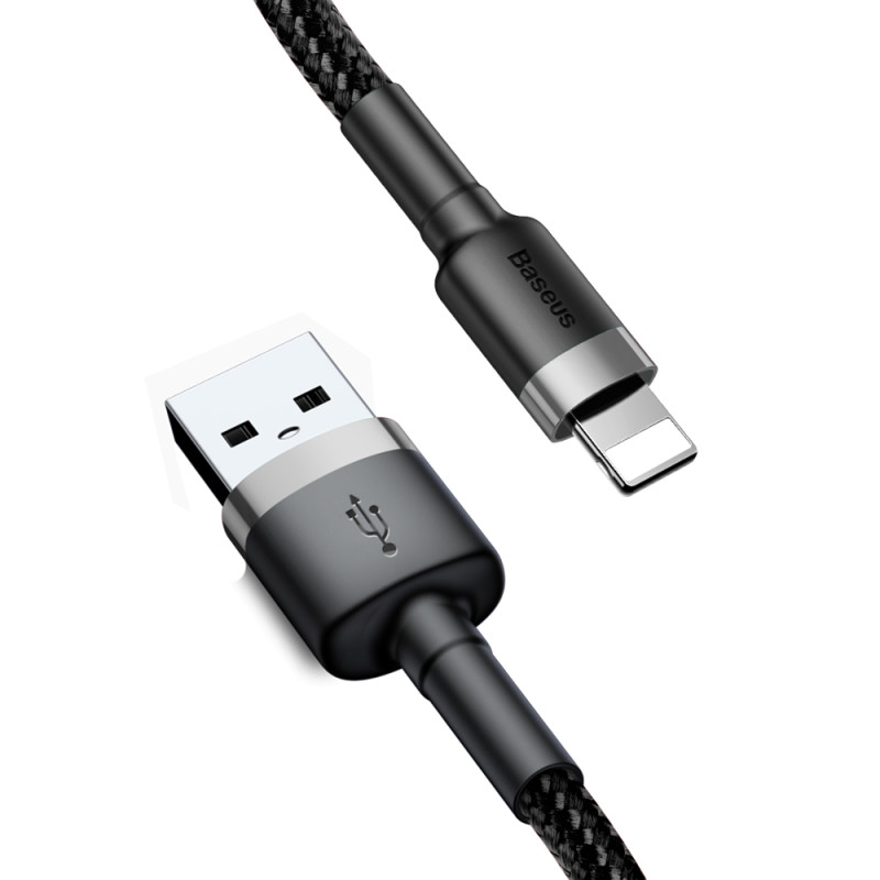 Patvarus pintas kabelis, skirtas iPhone USB - Lightning QC3.0 2.4A 1m juodai pilkas