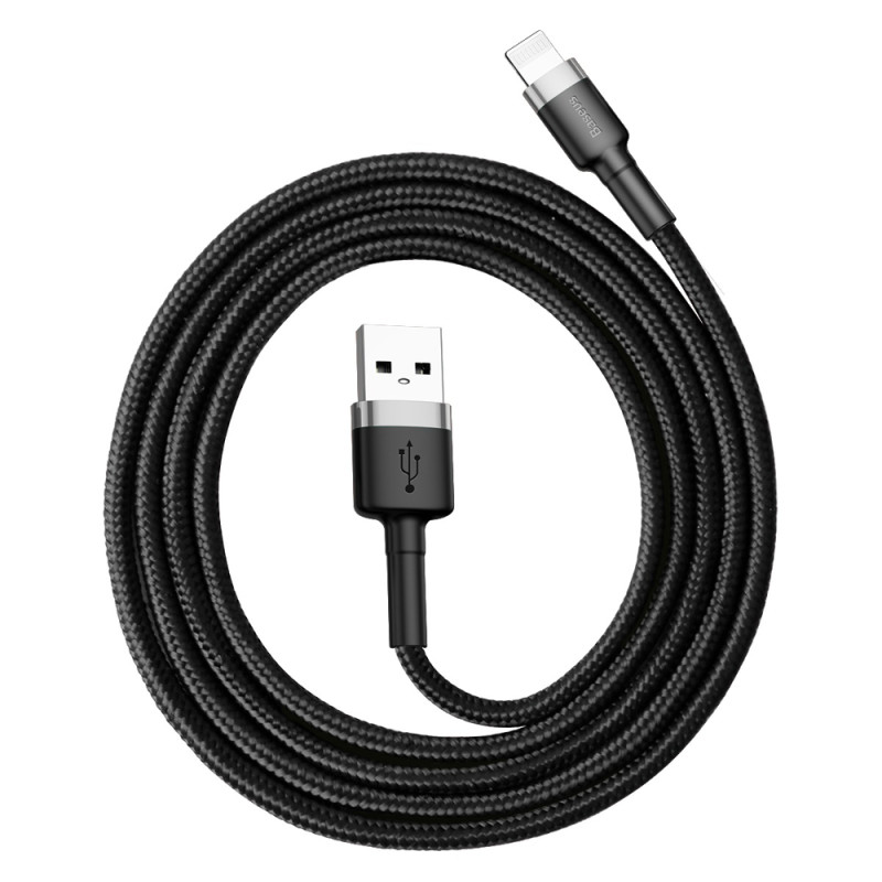 Patvarus pintas kabelis, skirtas iPhone USB - Lightning QC3.0 2.4A 1m juodai pilkas