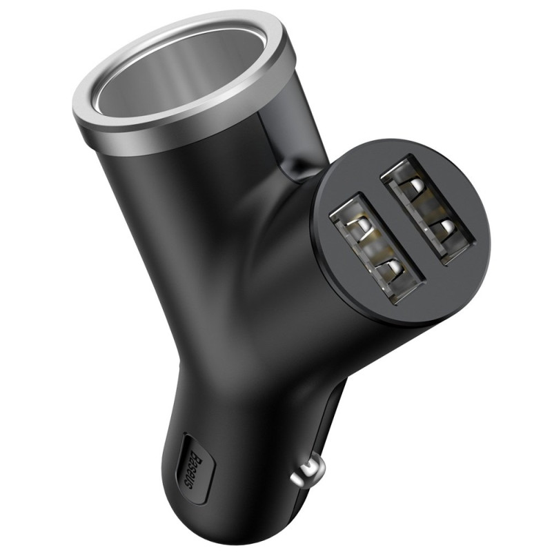 
Y-Type automobilinis pakrovėjas 2x USB + cigarečių degiklio lizdas 3.4A, juodas
