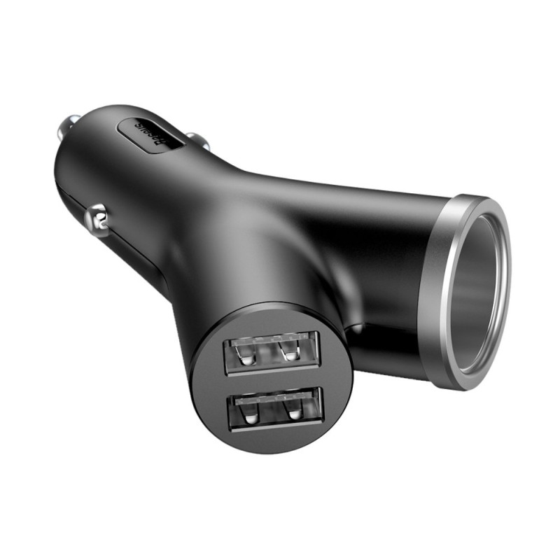Y-Type automobilinis pakrovėjas 2x USB + cigarečių degiklio lizdas 3.4A, juodas