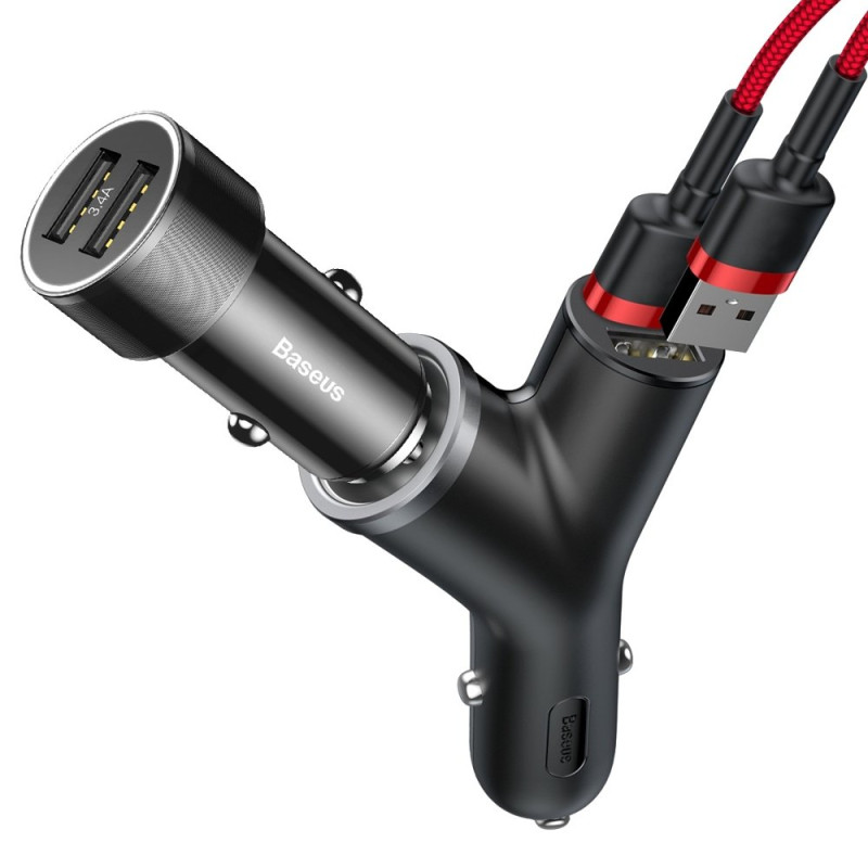 Y-Type automobilinis pakrovėjas 2x USB + cigarečių degiklio lizdas 3.4A, juodas