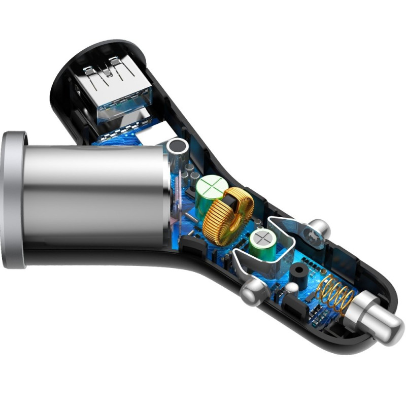 Y-Type automobilinis pakrovėjas 2x USB + cigarečių degiklio lizdas 3.4A, juodas