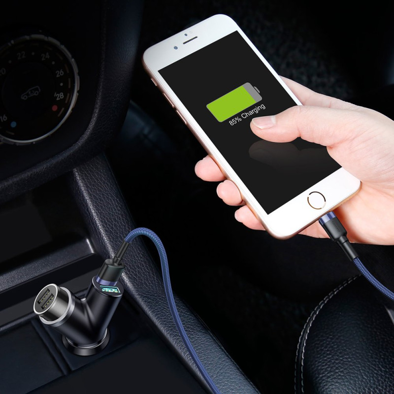 Y-Type automobilinis pakrovėjas 2x USB + cigarečių degiklio lizdas 3.4A, juodas