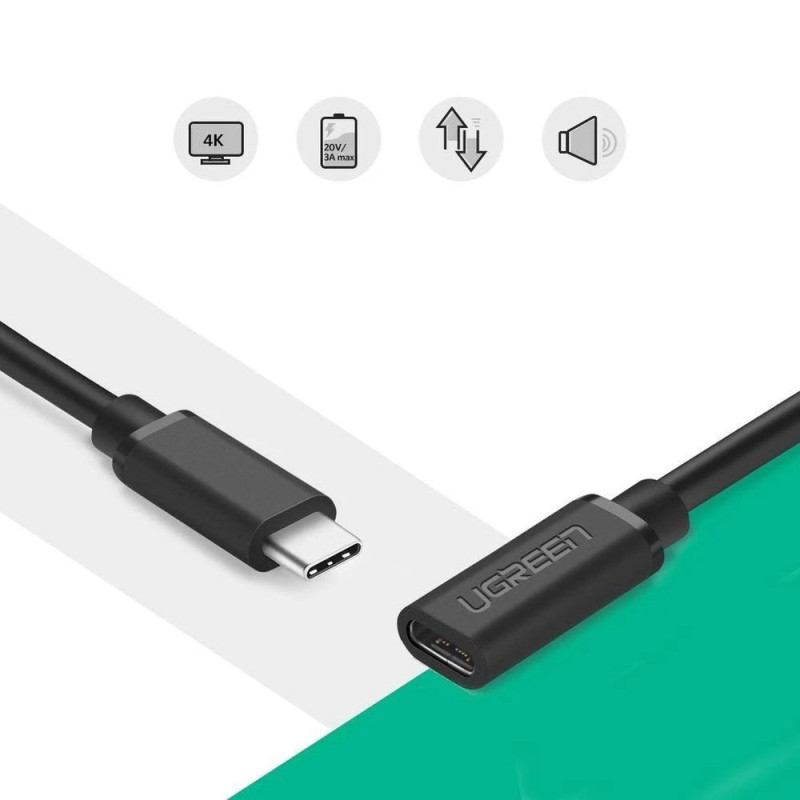 USB-C 3.1 laido ilgintuvas 0,5 m juodas