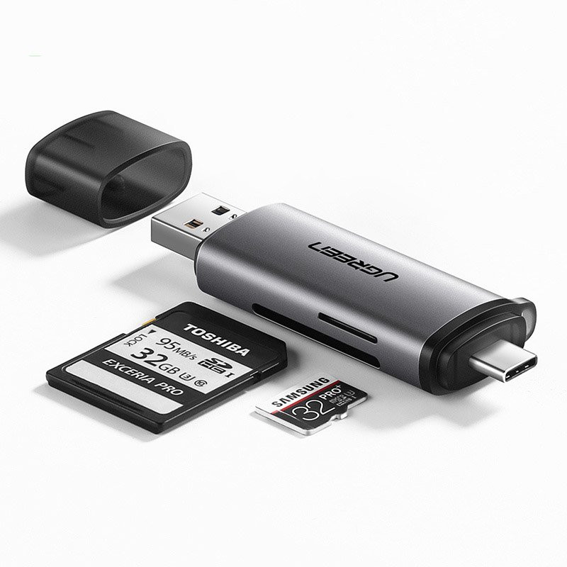 Universalus micro SD kortelių skaitytuvas USB 3.0 ir USB-C 3.0, pilkas