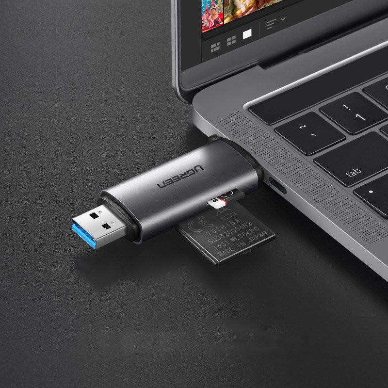 Universalus micro SD kortelių skaitytuvas USB 3.0 ir USB-C 3.0, pilkas