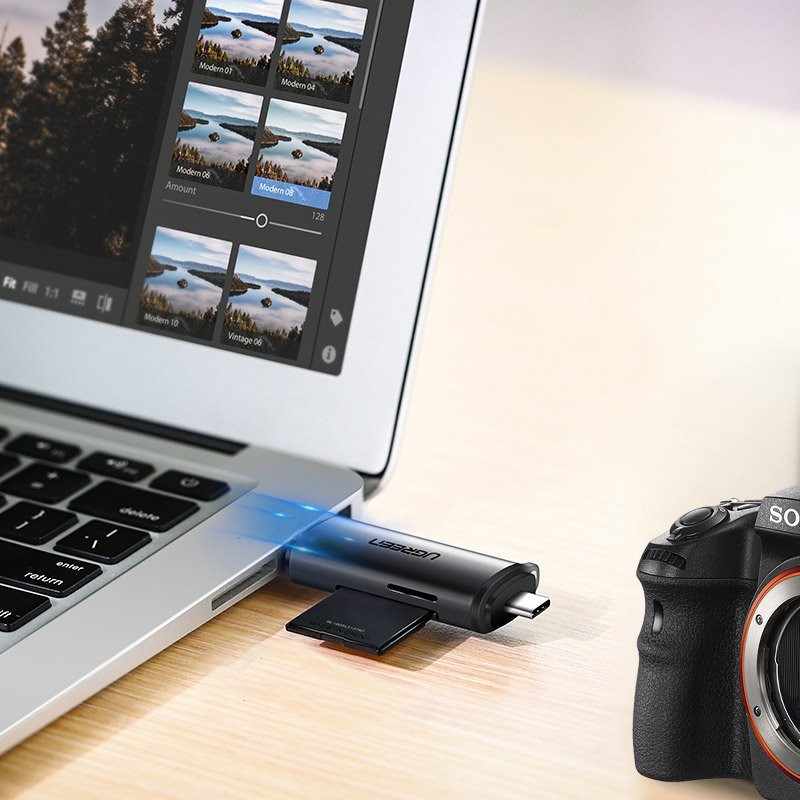 Universalus micro SD kortelių skaitytuvas USB 3.0 ir USB-C 3.0, pilkas