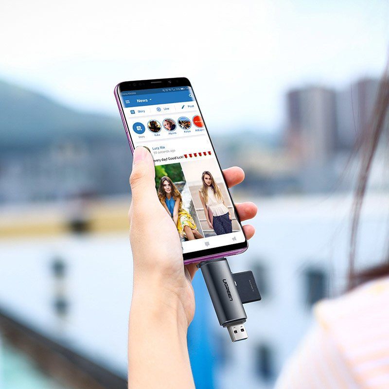 Universalus micro SD kortelių skaitytuvas USB 3.0 ir USB-C 3.0, pilkas