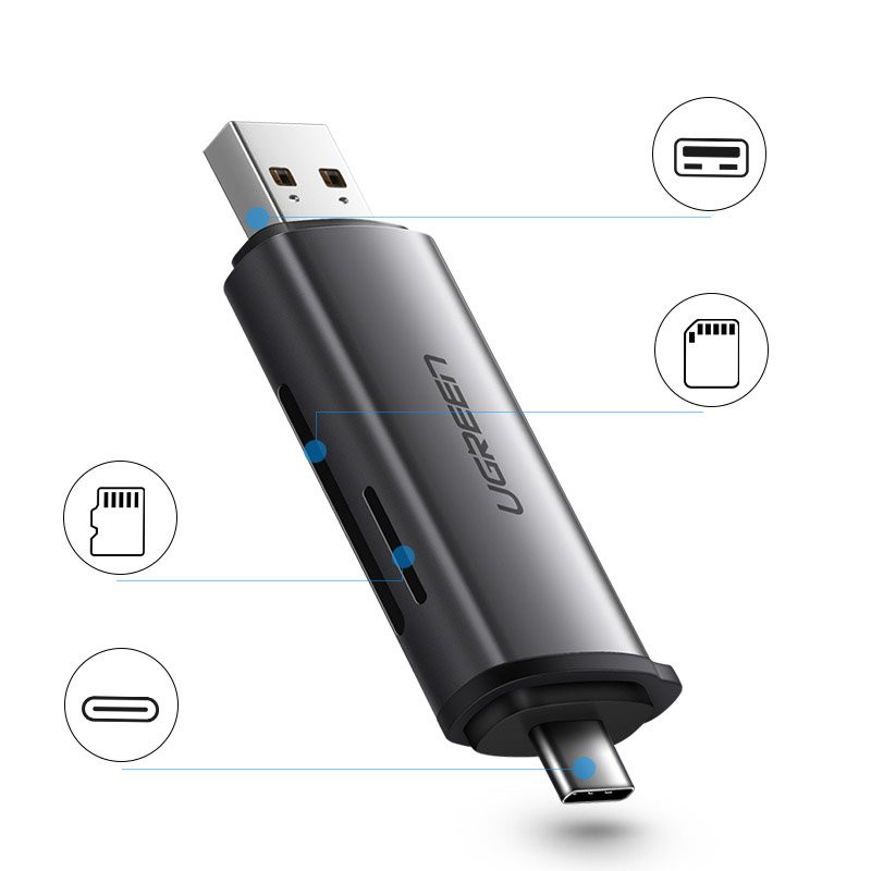Universalus micro SD kortelių skaitytuvas USB 3.0 ir USB-C 3.0, pilkas