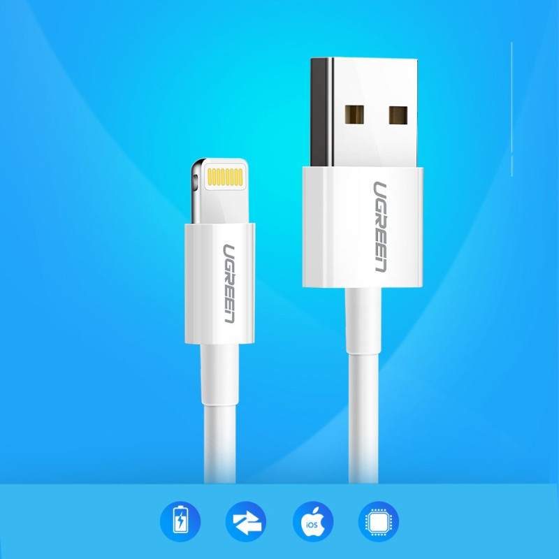 
iPhone USB - Lightning MFI kabelis 2m 2.4A baltas
