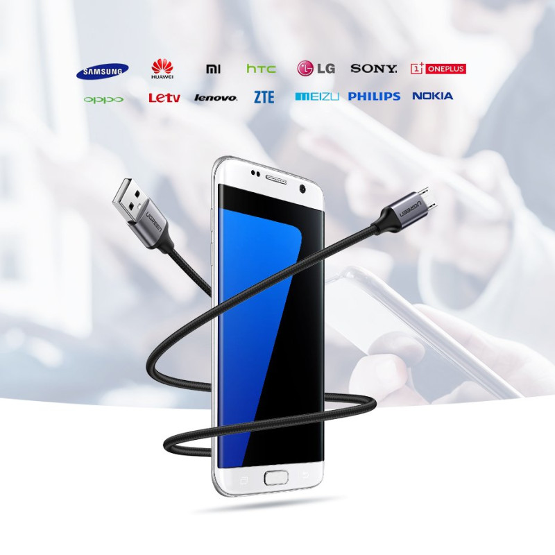 USB-micro USB laidas, 1m, pilkas