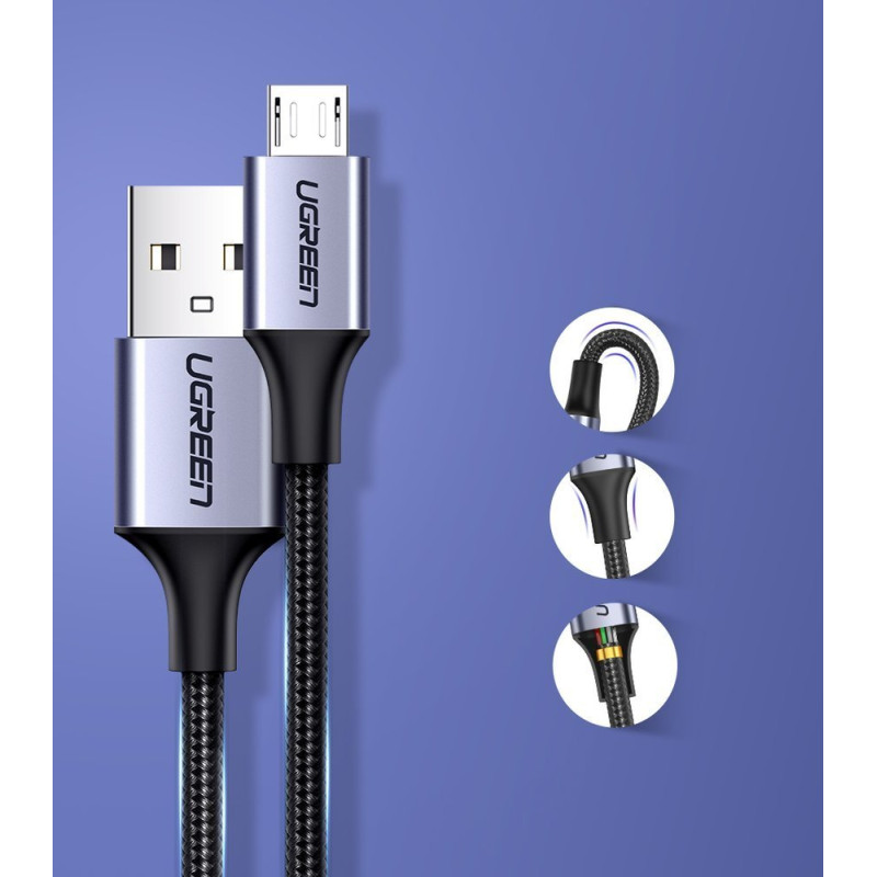 USB-micro USB laidas, 1m, pilkas