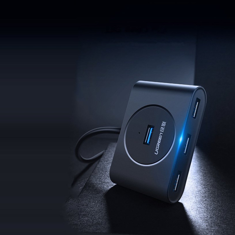 USB prievado HUB skirstytuvas 4x USB 3.2 kabeliui 0,5 m juodas