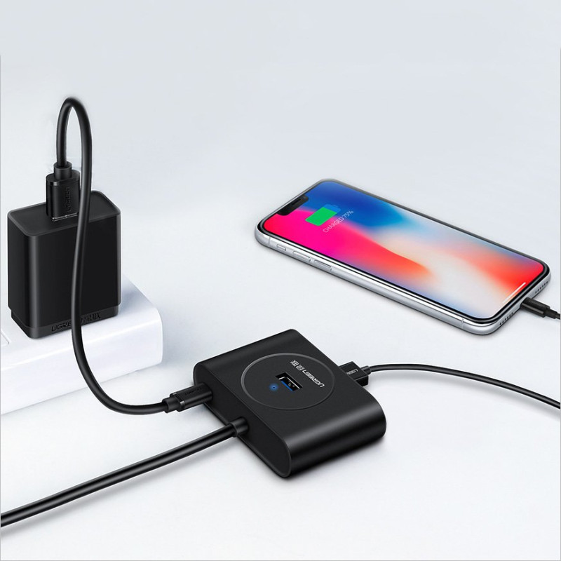 USB prievado HUB skirstytuvas 4x USB 3.2 kabeliui 0,5 m juodas