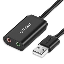 
Išorinės garso plokštės muzikos adapteris USB - 3.5mm mini jack kabelis 15cm juodas
