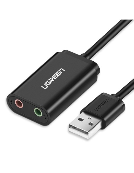 
Išorinės garso plokštės muzikos adapteris USB - 3.5mm mini jack kabelis 15cm juodas
