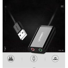 
Išorinės garso plokštės muzikos adapteris USB - 3.5mm mini jack kabelis 15cm juodas
